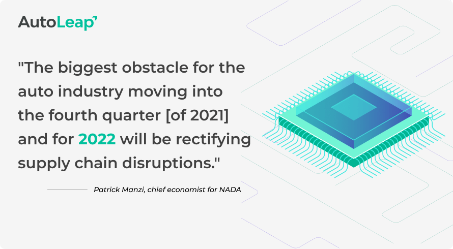 The biggest obstacle for the auto industry moving into the fourth quarter of 2021 and for 2022 will be rectifying supply chain disruptions.