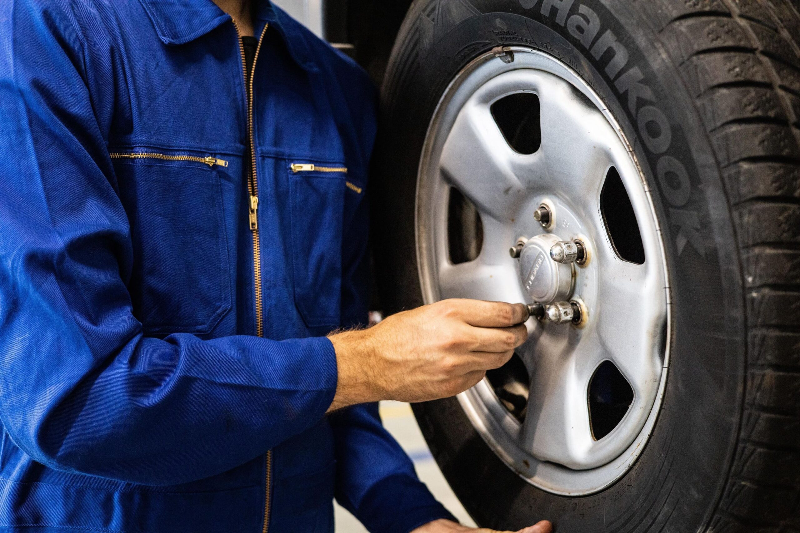 Mechanic working on a tire