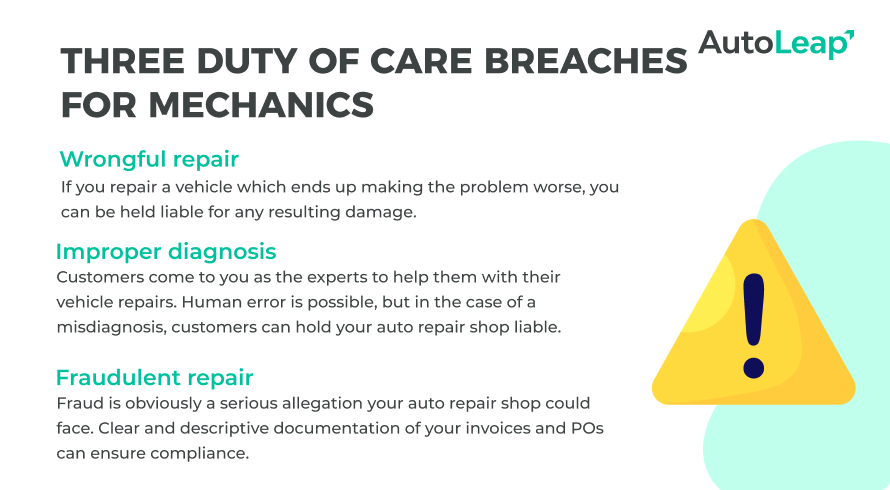 Some common breaches of a mechanics Duty of Care