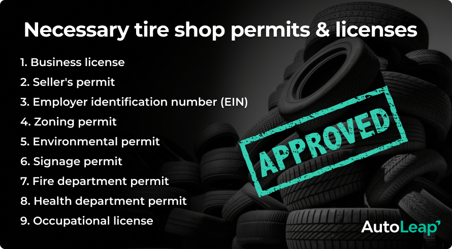 Necessary tire shop permits and licenses.