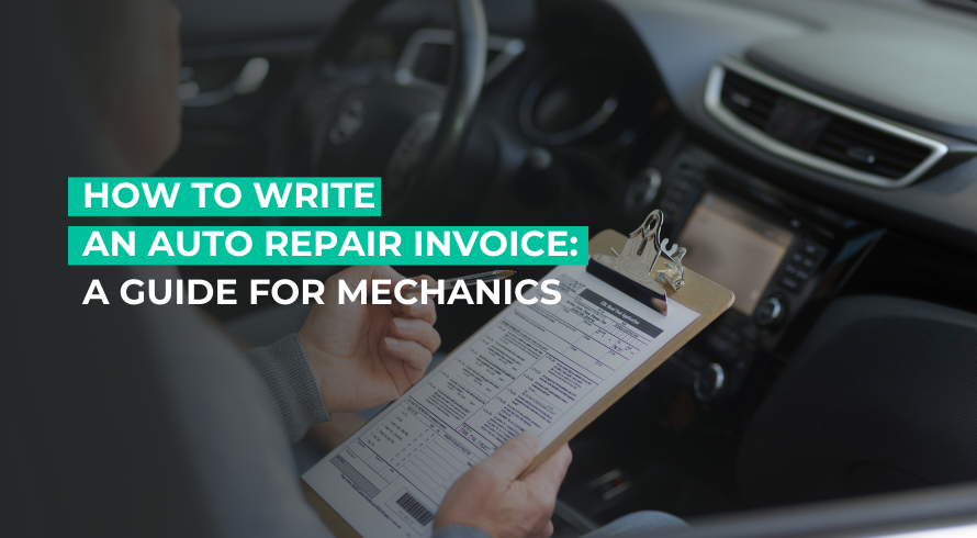 Person holding a clipboard with an auto repair invoice attached